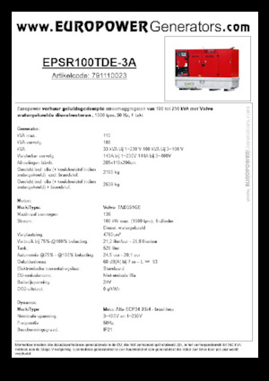 डीजल पावर जनरेटर Europower EPSR100TDE-3A (MA)