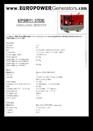 डीजल पावर जनरेटर Europower EPSR11-3TDE (MA)