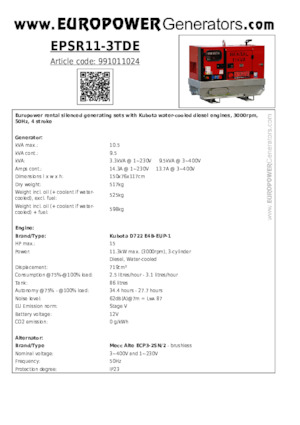 डीजल पावर जनरेटर Europower EPSR11-3TDE (MA)