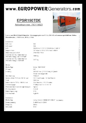 डीजल पावर जनरेटर Europower EPSR150TDE (LS)