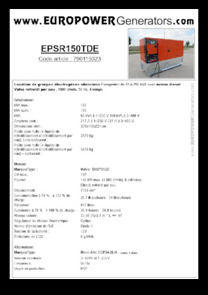 डीजल पावर जनरेटर Europower EPSR150TDE (MA)