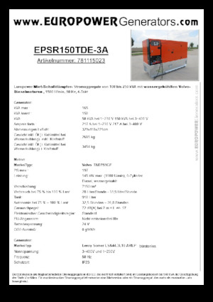 डीजल पावर जनरेटर Europower EPSR150TDE-3A (LS)