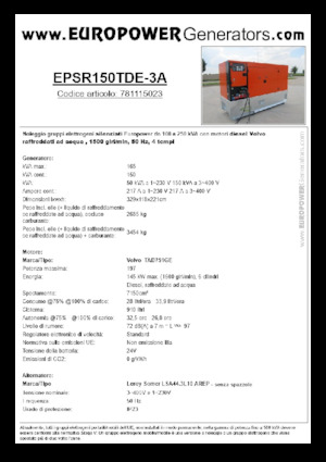 डीजल पावर जनरेटर Europower EPSR150TDE-3A (LS)