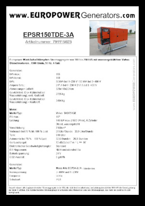 डीजल पावर जनरेटर Europower EPSR150TDE-3A (MA)