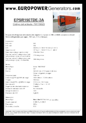 डीजल पावर जनरेटर Europower EPSR150TDE-3A (MA)