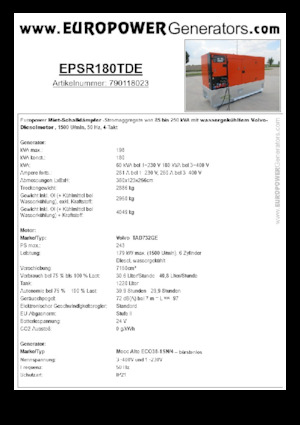 डीजल पावर जनरेटर Europower EPSR180TDE (MA)