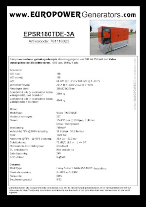 डीजल पावर जनरेटर Europower EPSR180TDE-3A (LS)