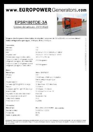 डीजल पावर जनरेटर Europower EPSR180TDE-3A (MA)