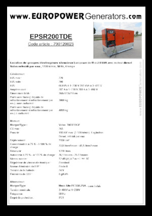 डीजल पावर जनरेटर Europower EPSR200TDE (MA)