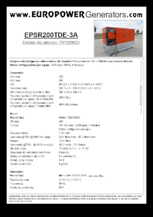डीजल पावर जनरेटर Europower EPSR200TDE-3A (MA)