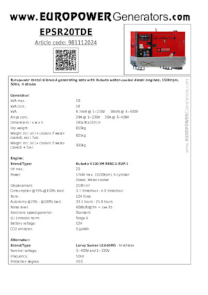 डीजल पावर जनरेटर Europower EPSR20TDE (LS)