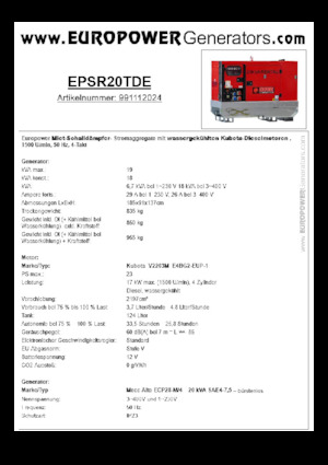 डीजल पावर जनरेटर Europower EPSR20TDE (MA)