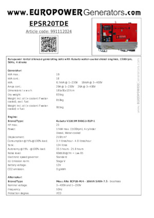 डीजल पावर जनरेटर Europower EPSR20TDE (MA)