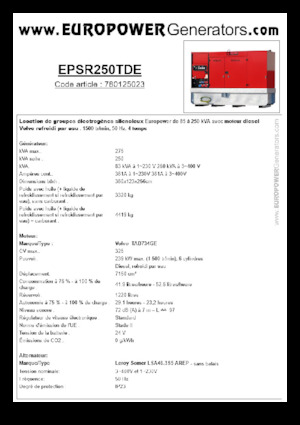 डीजल पावर जनरेटर Europower EPSR250TDE (LS)