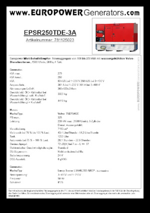 डीजल पावर जनरेटर Europower EPSR250TDE-3A (LS)