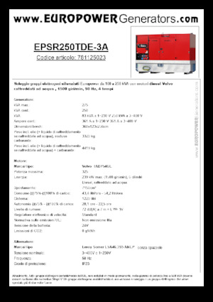 डीजल पावर जनरेटर Europower EPSR250TDE-3A (LS)