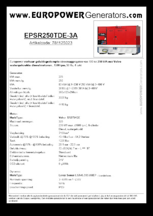 डीजल पावर जनरेटर Europower EPSR250TDE-3A (LS)