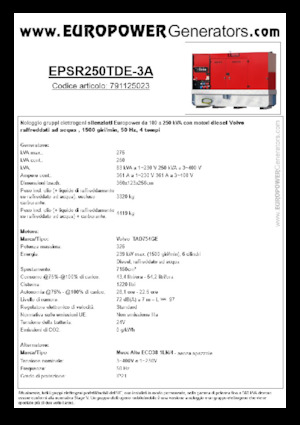 डीजल पावर जनरेटर Europower EPSR250TDE-3A (MA)