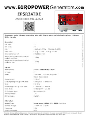 डीजल पावर जनरेटर Europower EPSR34TDE (LS)