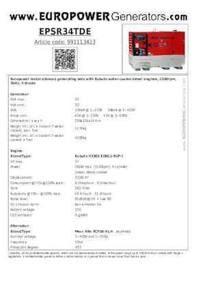 डीजल पावर जनरेटर Europower EPSR34TDE (MA)