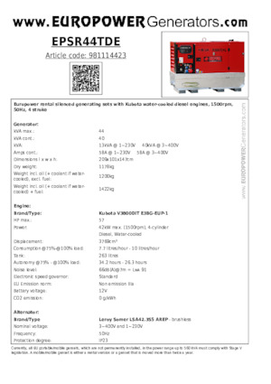 डीजल पावर जनरेटर Europower EPSR44TDE (LS)