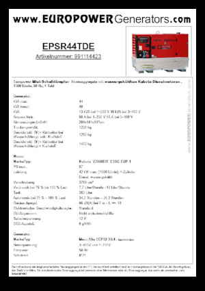 डीजल पावर जनरेटर Europower EPSR44TDE (MA)