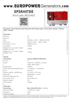 डीजल पावर जनरेटर Europower EPSR44TDE (MA)