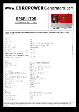 डीजल पावर जनरेटर Europower EPSR44TDE (MA)