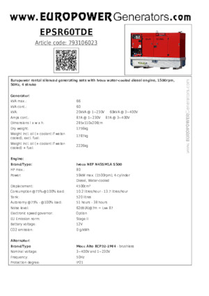 डीजल पावर जनरेटर Europower EPSR60TDE (MA)