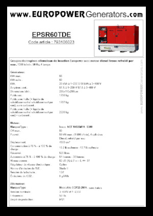 डीजल पावर जनरेटर Europower EPSR60TDE (MA)