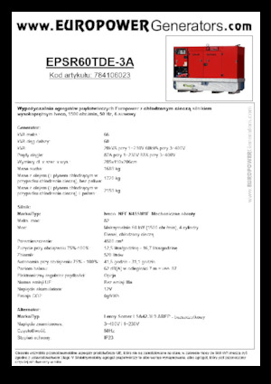 डीजल पावर जनरेटर Europower EPSR60TDE-3A (LS)