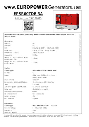 डीजल पावर जनरेटर Europower EPSR60TDE-3A (MA)