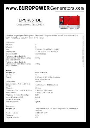 डीजल पावर जनरेटर Europower EPSR85TDE (LS)
