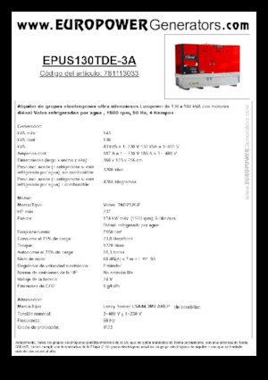 डीजल पावर जनरेटर Europower EPUS130TDE-3A (LS)