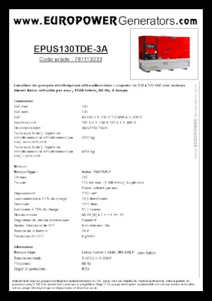 डीजल पावर जनरेटर Europower EPUS130TDE-3A (LS)