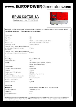 डीजल पावर जनरेटर Europower EPUS130TDE-3A (LS)