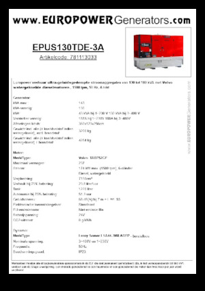 डीजल पावर जनरेटर Europower EPUS130TDE-3A (LS)