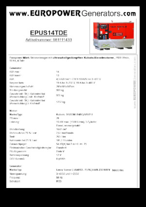 डीजल पावर जनरेटर Europower EPUS14TDE (LS)