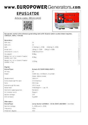 डीजल पावर जनरेटर Europower EPUS14TDE (LS)