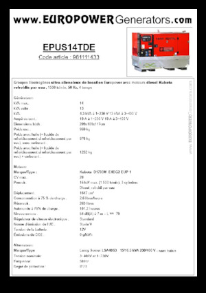 डीजल पावर जनरेटर Europower EPUS14TDE (LS)