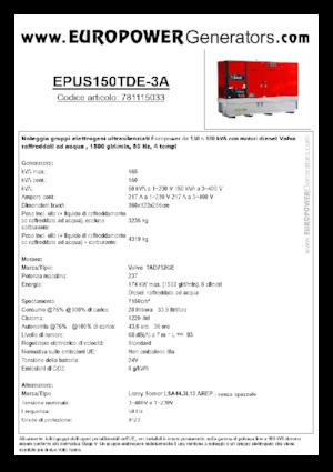 डीजल पावर जनरेटर Europower EPUS150TDE-3A (LS)
