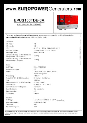 डीजल पावर जनरेटर Europower EPUS150TDE-3A (LS)