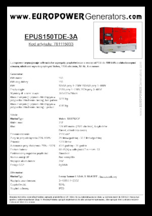 डीजल पावर जनरेटर Europower EPUS150TDE-3A (LS)