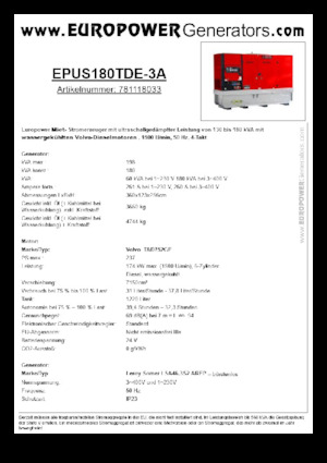 डीजल पावर जनरेटर Europower EPUS180TDE-3A (LS)