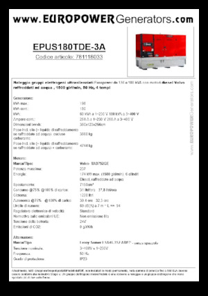 डीजल पावर जनरेटर Europower EPUS180TDE-3A (LS)