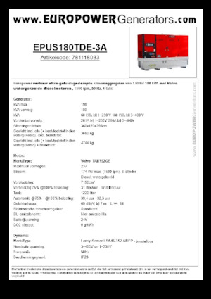 डीजल पावर जनरेटर Europower EPUS180TDE-3A (LS)