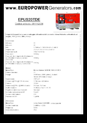 डीजल पावर जनरेटर Europower EPUS20TDE (LS)