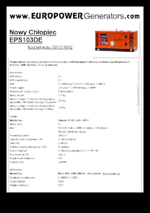 डीजल पावर जनरेटर Europower New Boy EPS103DE (MA)