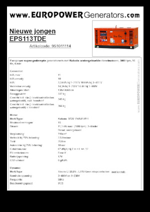 डीजल पावर जनरेटर Europower New Boy EPS113TDE (S)