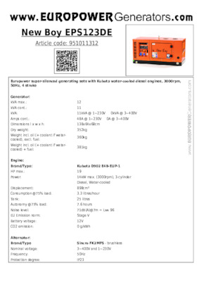डीजल पावर जनरेटर Europower New Boy EPS123DE (S)